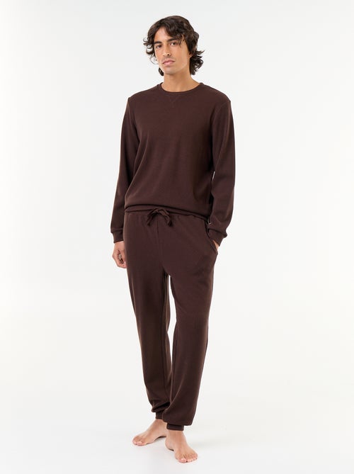 Ensemble pyjama long t-shirt + pantalon gaufrés - 2 pièces - Kiabi