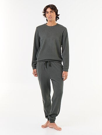 Ensemble pyjama long t-shirt + pantalon gaufrés - 2 pièces