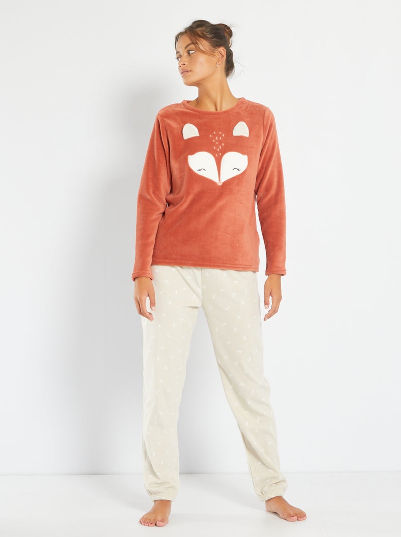 Ensemble pyjama maille douce 'renard' Marron/beige - Kiabi