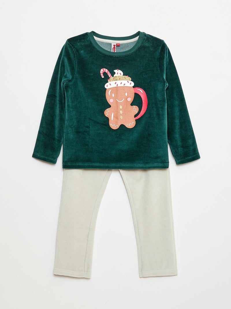 Ensemble pyjama polaire Noël t-shirt + pantalon - 2 pièces Vert - Kiabi