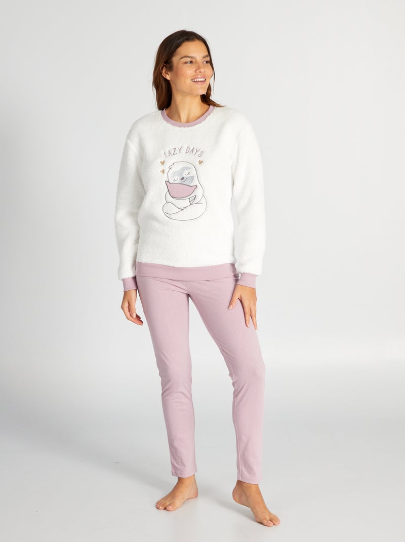Ensemble pyjama sweat + pantalon - 2 pièces blanc/rose - Kiabi