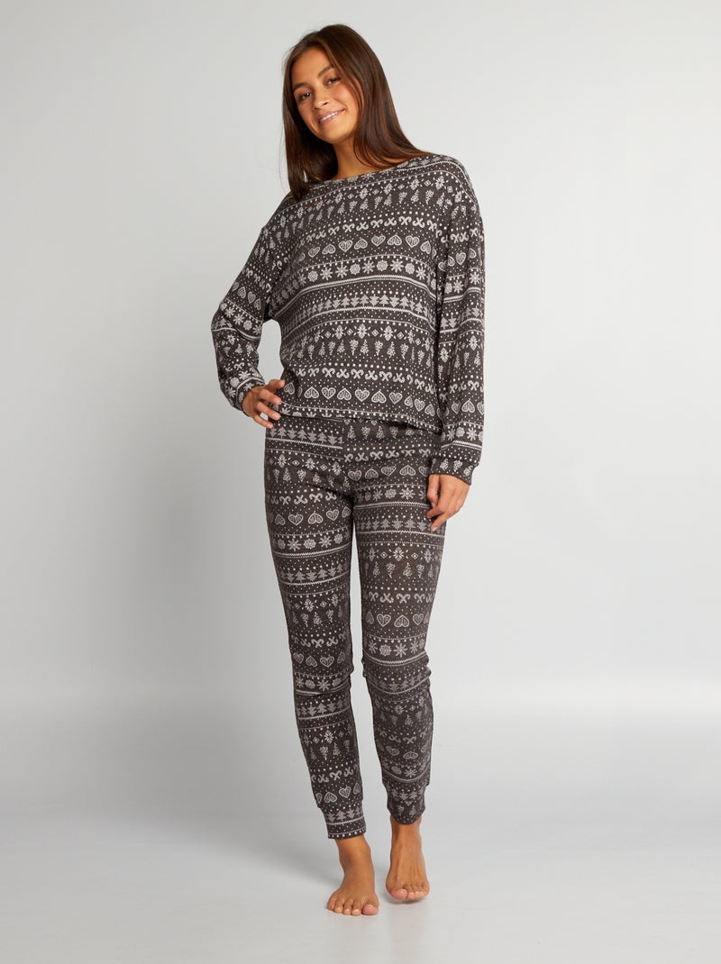 Ensemble pyjama sweat + pantalon - 2 pièces Gris foncé - Kiabi