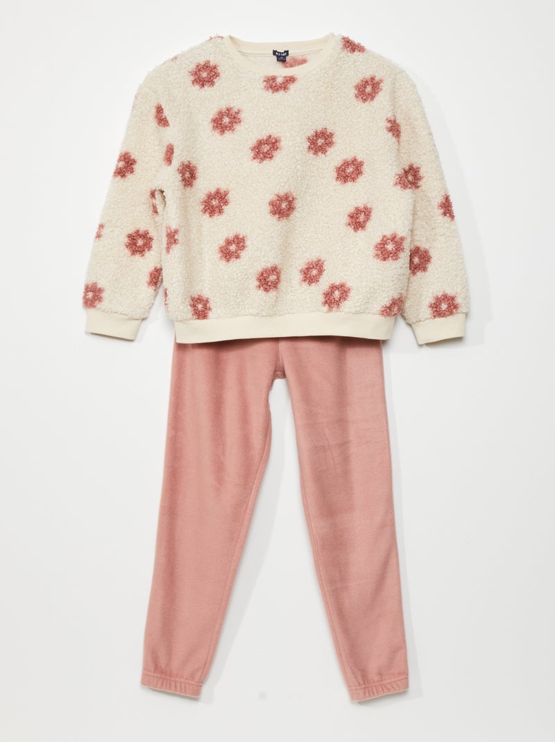 Ensemble pyjama sweat + pantalon - 2 pièces Rose/beige - Kiabi