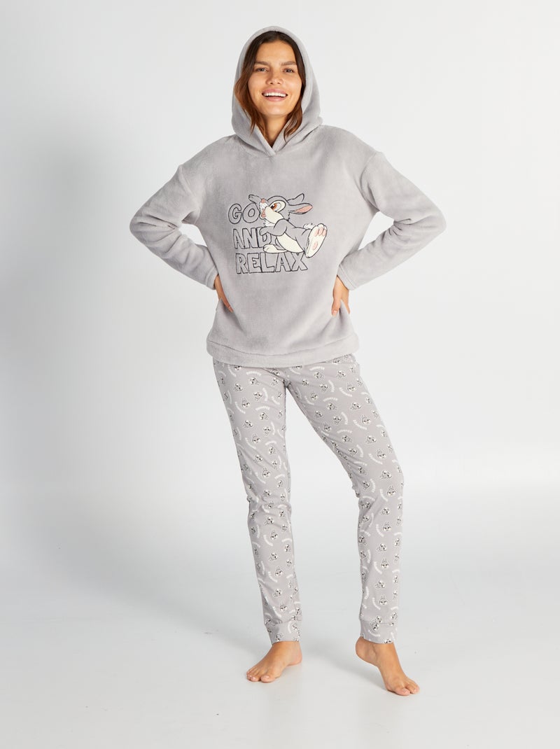 Ensemble pyjama sweat polaire + pantalon jersey 'Pan-Pan' - 2 pièces Gris - Kiabi