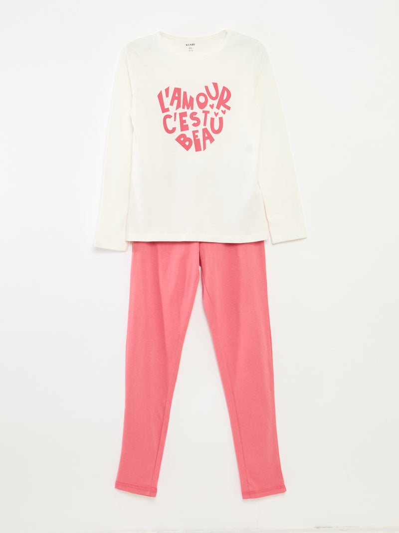 Ensemble pyjama t-shirt + pantalon - 2 pièces Blanc - Kiabi