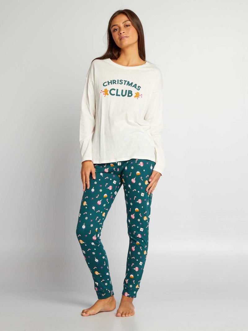Ensemble pyjama t-shirt + pantalon - 2 pièces Blanc/vert - Kiabi