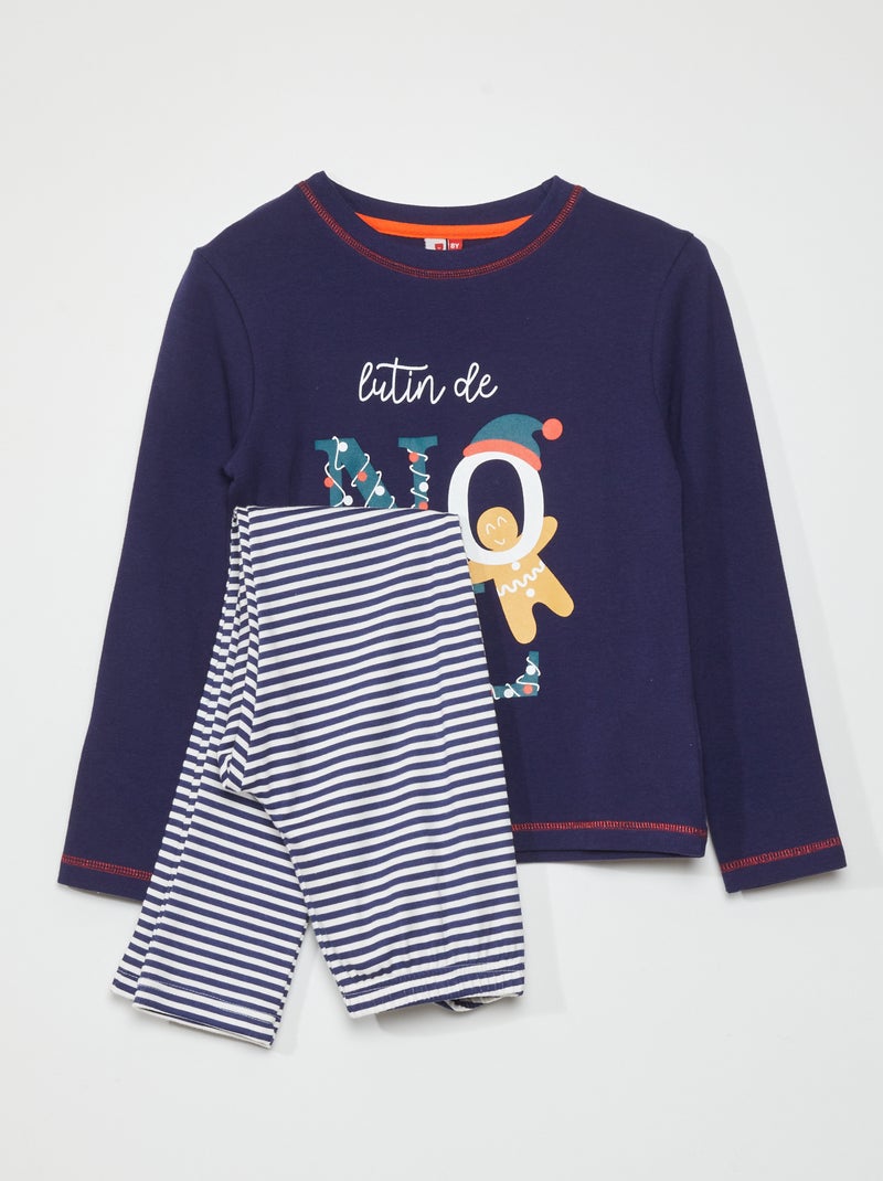 Ensemble pyjama t-shirt + pantalon - 2 pièces Marine/blanc - Kiabi