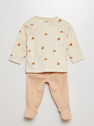 Ensemble pyjama t-shirt + pantalon avec pieds - 2 pièces
