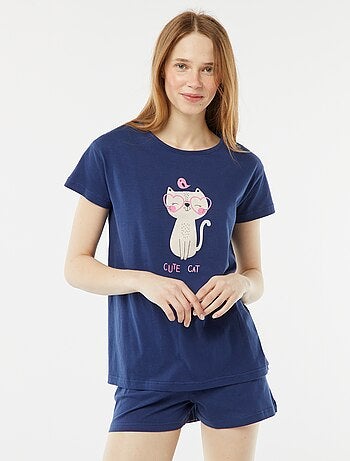 Ensemble pyjama t-shirt sans manches + short imprimé - 2 shorts