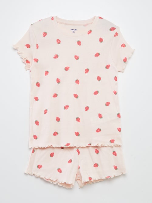 Ensemble pyjama t-shirt + short avec imprimé et bordures ondulées - 2 pièces - Kiabi