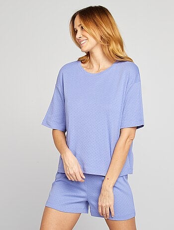 Ensemble pyjama t-shirt + short en maille pointelle - 2 pièces