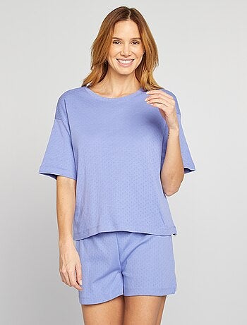 Ensemble pyjama t-shirt + short en maille pointelle - 2 pièces
