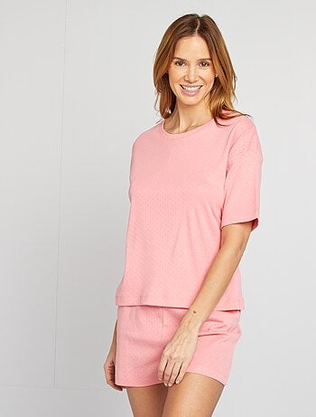 Ensemble pyjama t-shirt + short en maille pointelle - 2 pièces