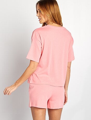 Ensemble pyjama t-shirt + short en maille pointelle - 2 pièces