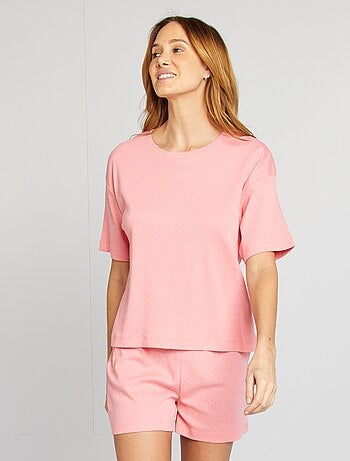 Ensemble pyjama t-shirt + short en maille pointelle - 2 pièces