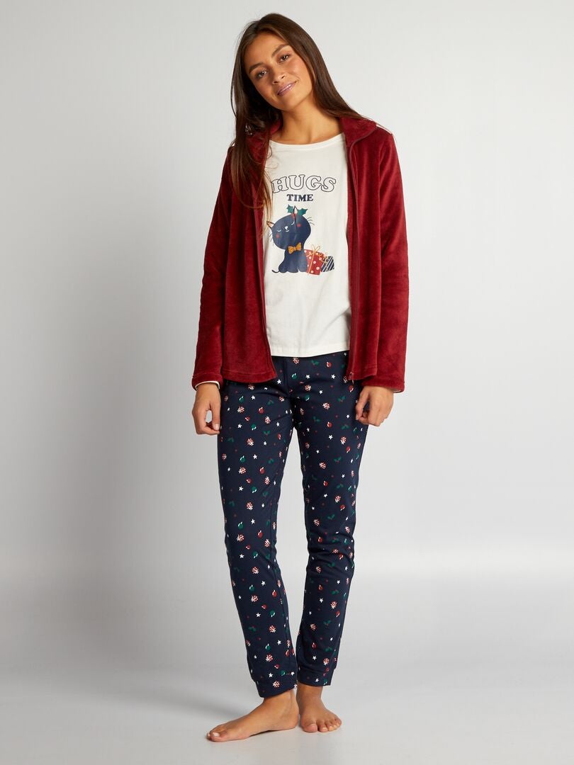 Ensemble pyjama t-shirt + sweat + pantalon - 3 pièces Bleu/rouge - Kiabi