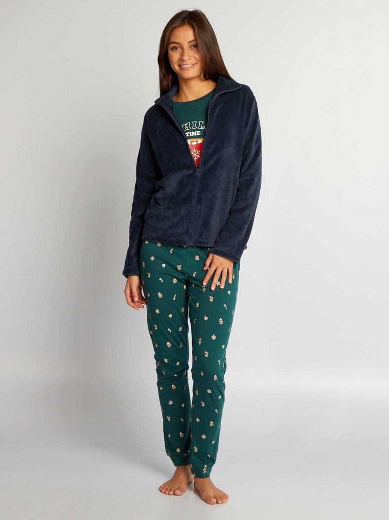 Ensemble pyjama t-shirt + sweat + pantalon - 3 pièces Bleu/vert - Kiabi