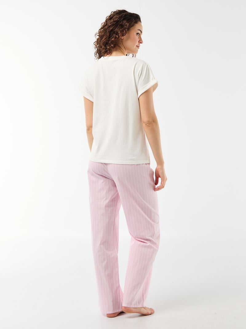 Ensemble pyjama tee-shirt + pantalon à rayures - 2 pièces Rose - Kiabi