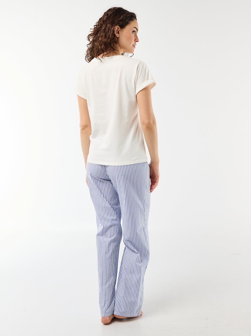 Ensemble pyjama tee-shirt + pantalon à rayures- 2 pièces Bleu - Kiabi