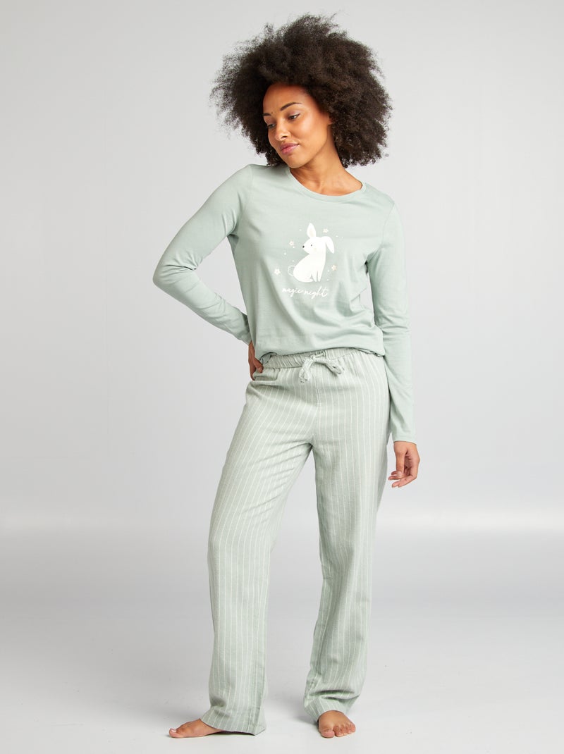 Ensemble pyjama tee-shirt + pantalon imprimé Vert - Kiabi