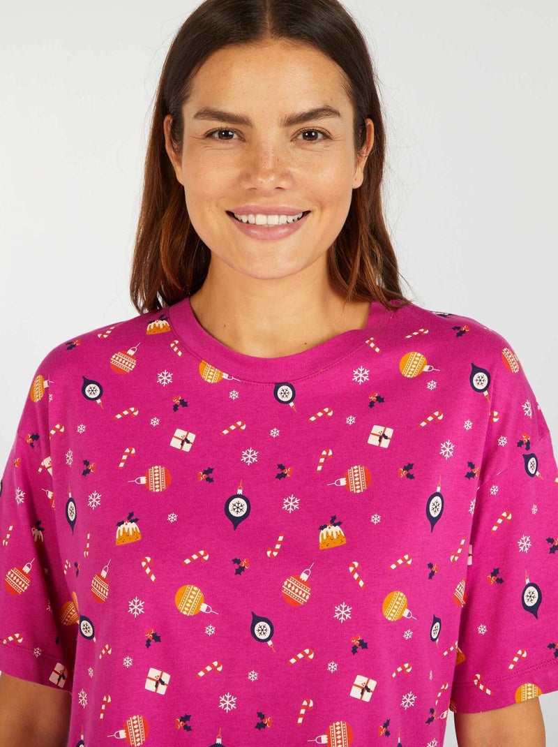 Ensemble pyjama  Tee-shirt + short Noël - 2 pièces Rose - Kiabi
