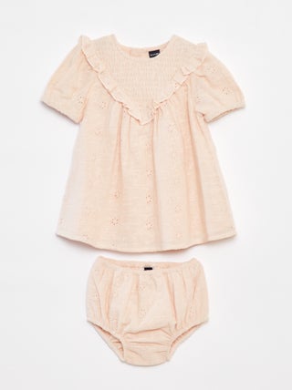 Ensemble robe avec broderies anglaises + culotte - 2 pièces