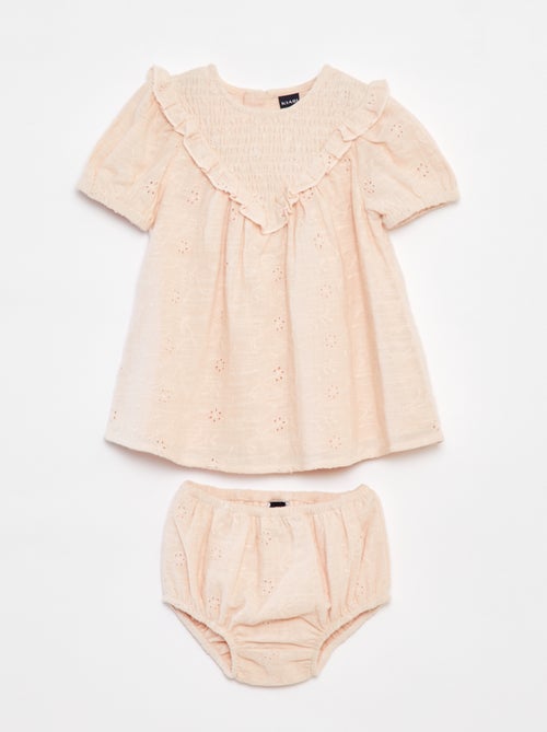 Ensemble robe avec broderies anglaises + culotte - 2 pièces - Kiabi