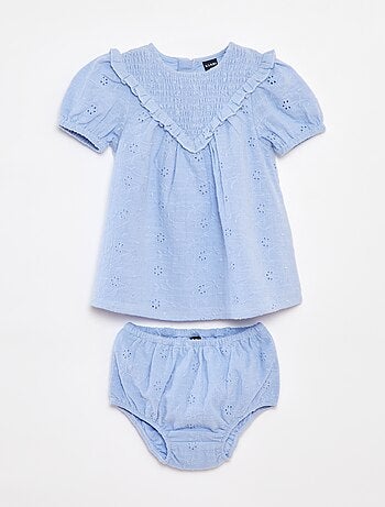 Ensemble robe avec broderies anglaises + culotte - 2 pièces