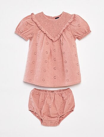 Ensemble robe avec broderies anglaises + culotte - 2 pièces