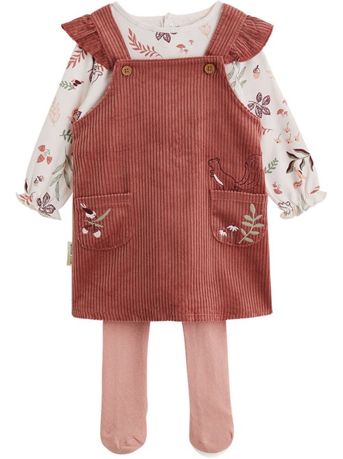 Ensemble robe bébé en velours côtelé, t-shirt et collant Evie - Kiabi