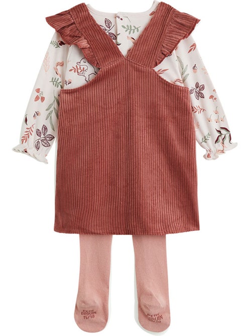 Ensemble robe bébé en velours côtelé, t-shirt et collant Evie - Kiabi