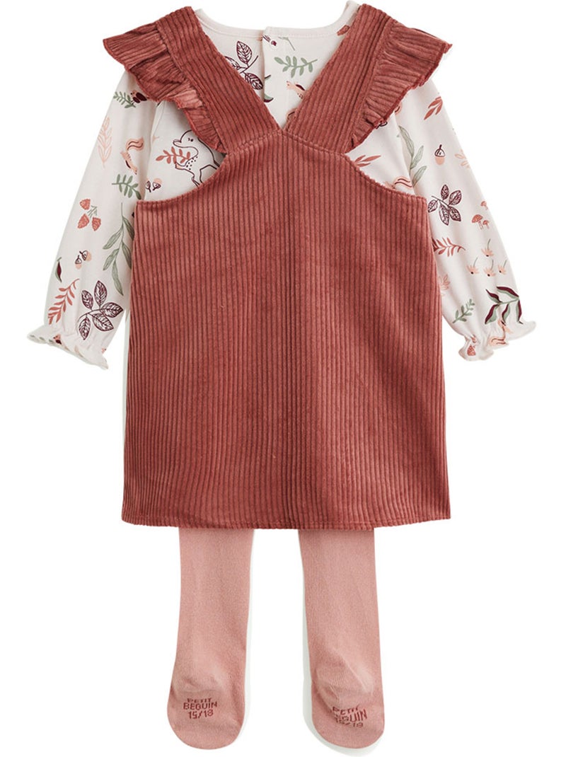 Ensemble robe bébé en velours côtelé, t-shirt et collant Evie Rose - Kiabi