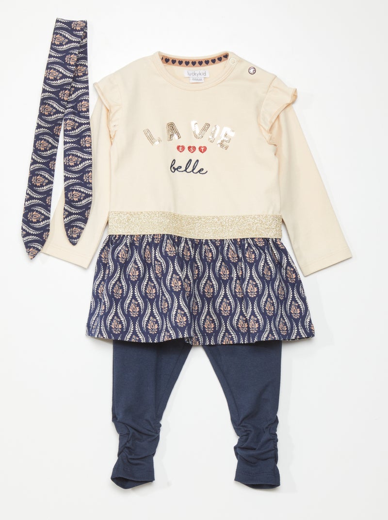 Ensemble robe + legging + bandeau Ecru - Kiabi