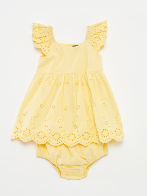 Ensemble robe sans manches avec broderies anglaises + culotte - 2 pièces - Kiabi