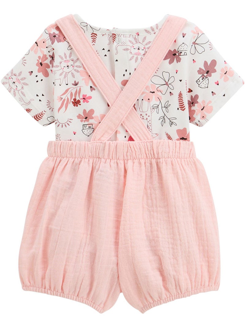 Ensemble salopette b?b? en gaze de coton et t-shirt Petit Safari Rose - Kiabi