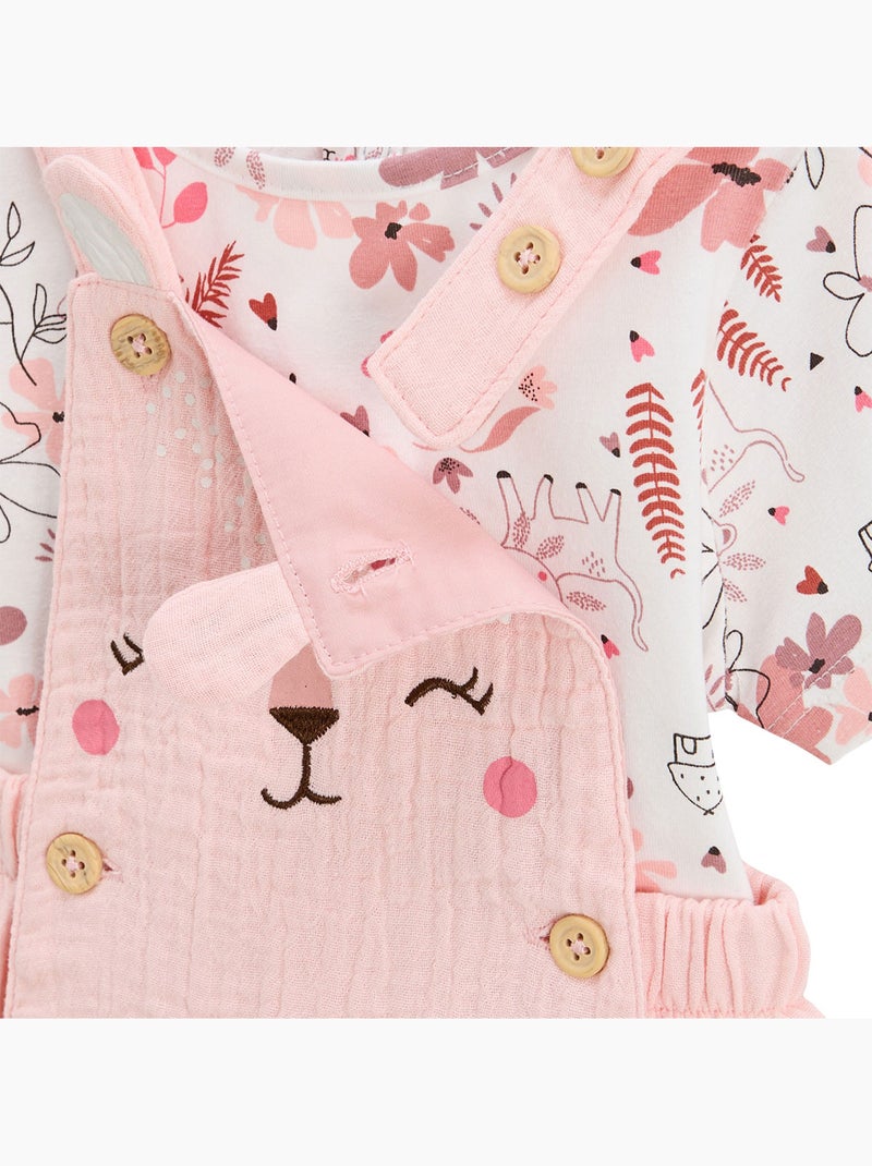 Ensemble salopette b?b? en gaze de coton et t-shirt Petit Safari Rose - Kiabi