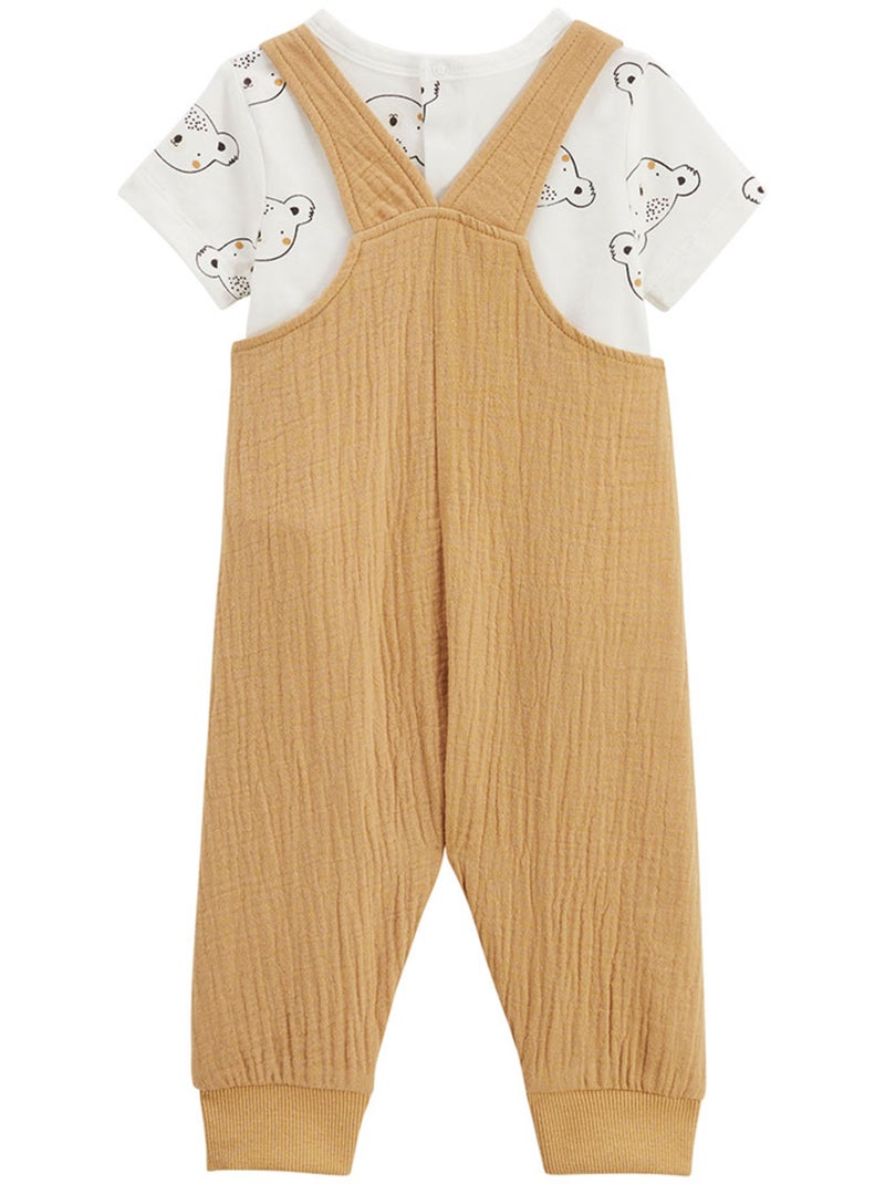 Ensemble salopette bébé en coton gaufré et t-shirt Mini Rêve Moutarde - Kiabi