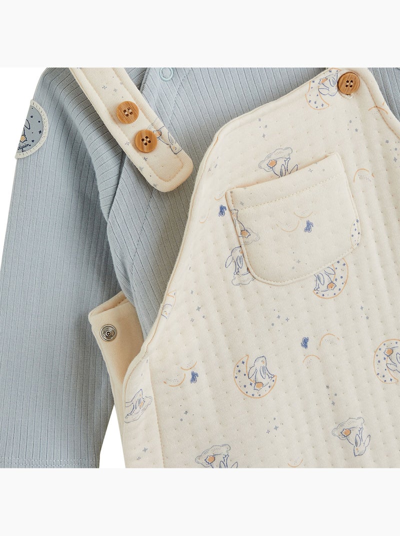 Ensemble salopette bébé en coton matelassé et t-shirt voix lactée Bleu - Kiabi