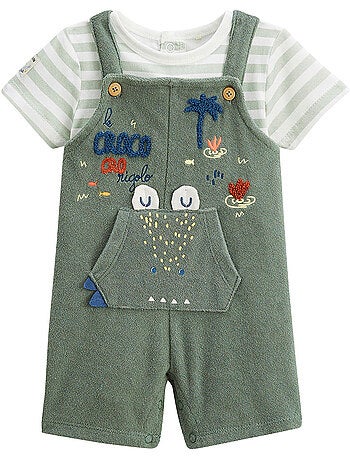 Ensemble salopette bébé en éponge et t-shirt Crocro rigolo