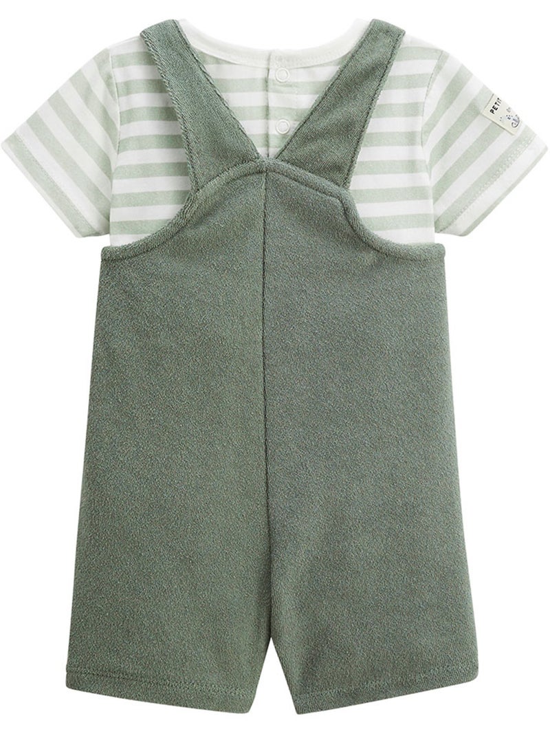 Ensemble salopette bébé en éponge et t-shirt Crocro rigolo Kaki - Kiabi