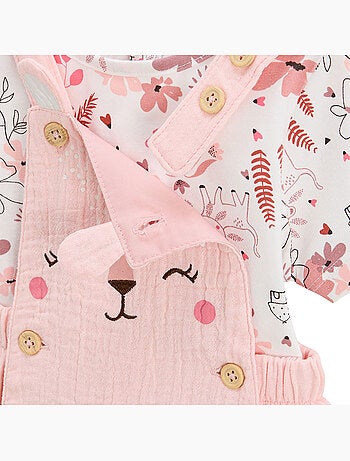 Ensemble salopette bébé en gaze de coton et t-shirt petit safari