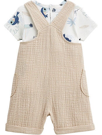 Ensemble salopette bébé en gaze de coton et t-shirt toucana