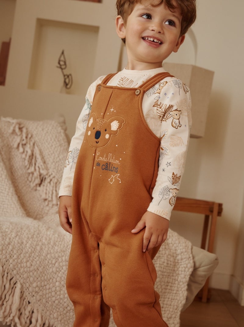 Ensemble salopette bébé en molleton et t-shirt Constellation Camel - Kiabi