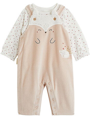 Ensemble salopette bébé en molleton et t-shirt doucette