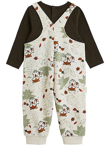 Ensemble salopette bébé en molleton et t-shirt ginkgo