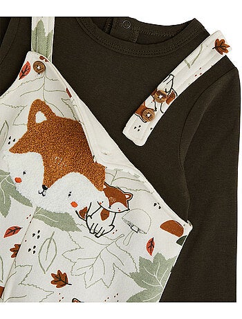 Ensemble salopette bébé en molleton et t-shirt ginkgo