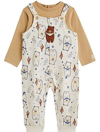 Ensemble salopette bébé en molleton et t-shirt moka
