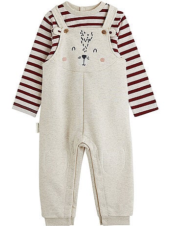 Ensemble salopette bébé en molleton et t-shirt pistache