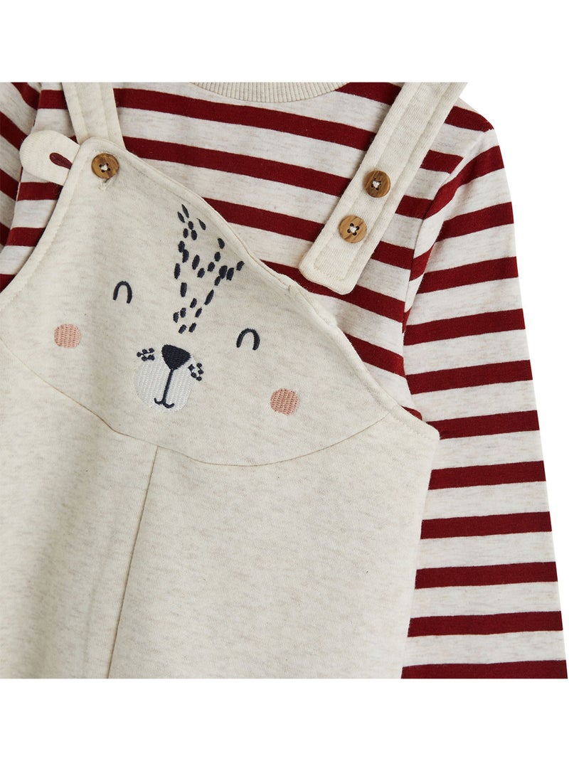 Ensemble salopette bébé en molleton et t-shirt pistache Beige - Kiabi