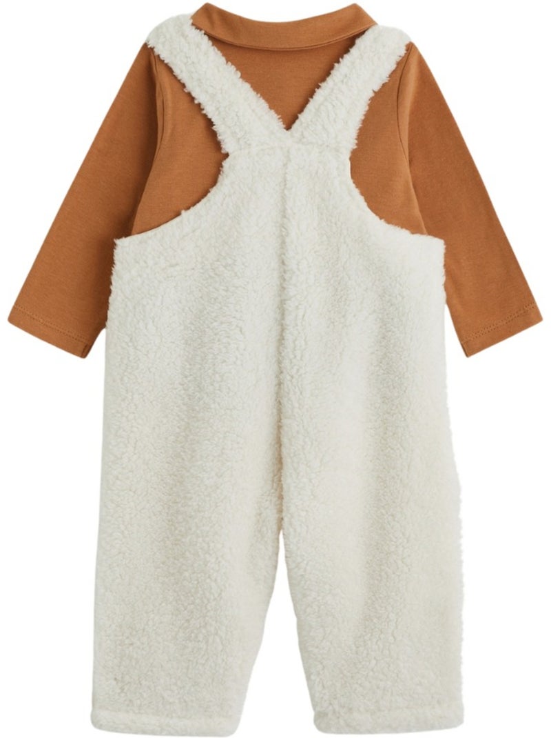 Ensemble salopette bébé en sherpa et t-shirt caramel Ecru - Kiabi